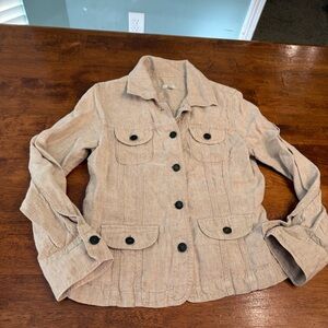Women's J. Jill Tan linen blazer jacket size medium high XS petite